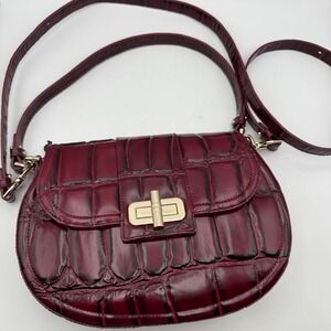 Brahmin Cynthia Merlot Nerina Burgundy Croc Embossed Leather Crossbody Bag